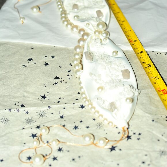 Satin Soft Fabric Embellished Fa White Pearl Beads Hair Band CoverUp Hair Scarf - Picture 11 of 16